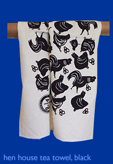 hen house tea towel, black