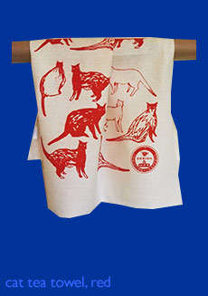cat tea towel, red