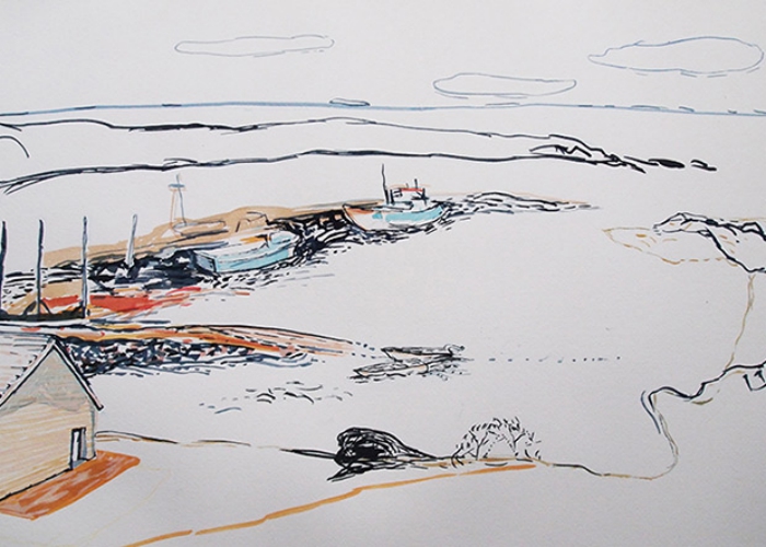 Currie Wharf, watercolour painting